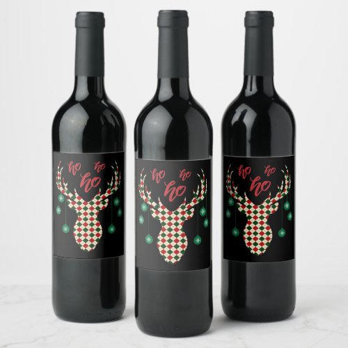 Christmas Reindeer Plaid Wine Label