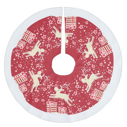 Christmas reindeer prancing over gifts tree skirt