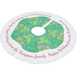 Christmas reindeer prancing over gifts tree skirt