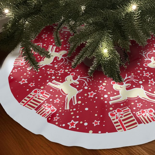 Christmas reindeer prancing over gifts tree skirt (Creator Uploaded)