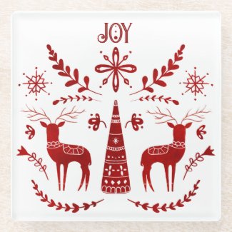Christmas Reindeer Red and White Holiday Botanical