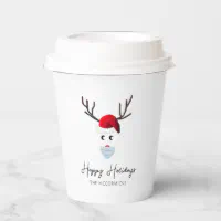 12 PC Whimsical Christmas Santa & Reindeer Coffee Cups with Lids
