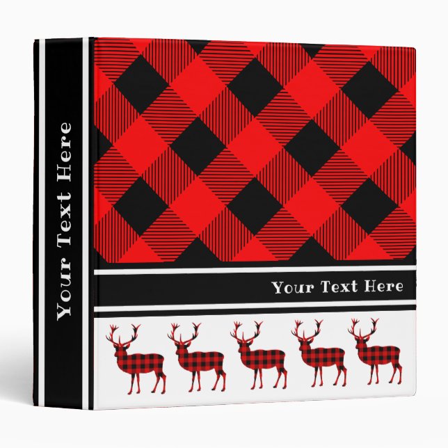 Christmas Reindeer Red Buffalo Plaid 3 Ring Binder (Front/Spine)