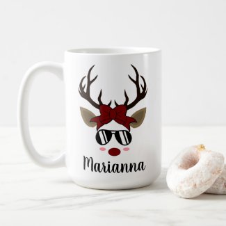 Christmas Reindeer red hair bow black sunglasses