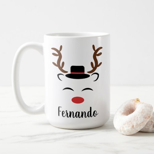 Christmas Reindeer red nose black hat personalized Coffee Mug
