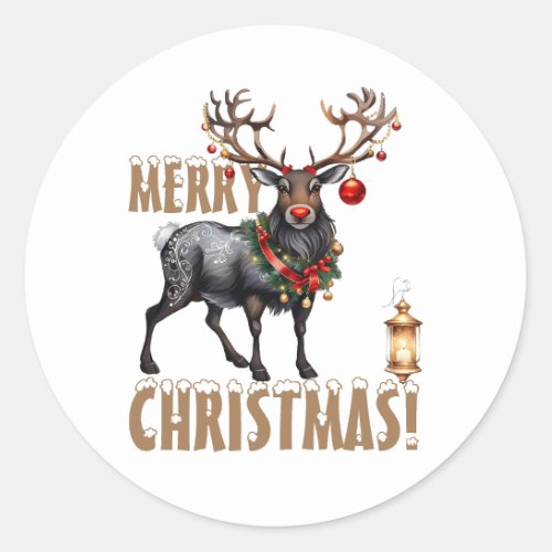 Christmas reindeer Red Nose Classic Round Sticker
