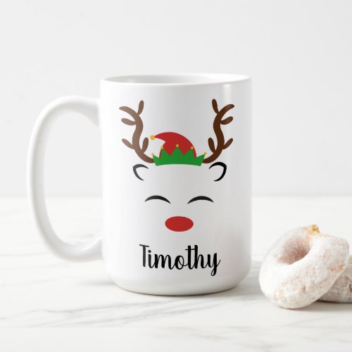 Christmas Reindeer red nose elf hat personalized Coffee Mug