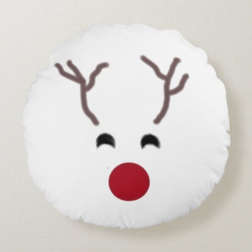 Christmas Reindeer Red Nose Round Pillow