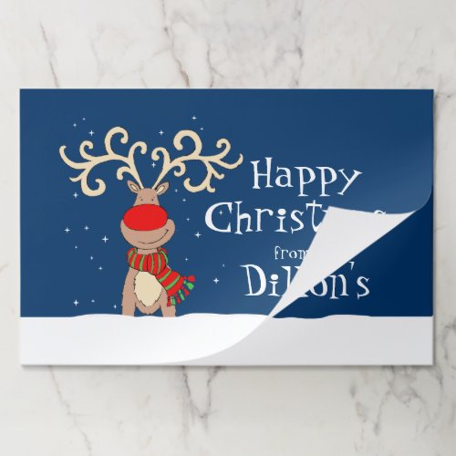 Christmas reindeer red nose snow blue placemat 
