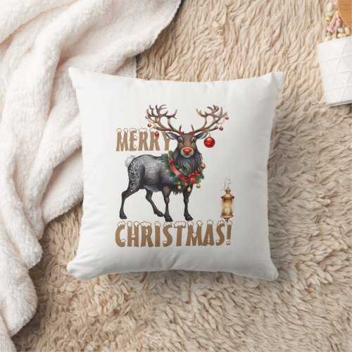 Christmas reindeer Red Nose Throw Pillow