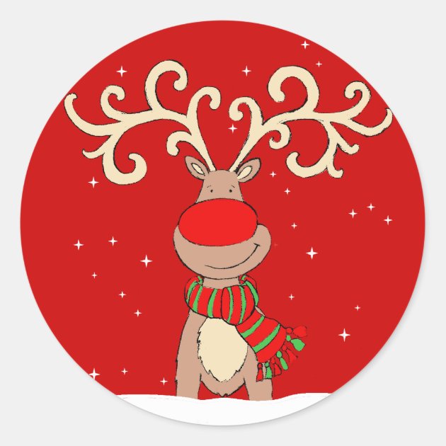 Christmas Reindeer Red Round Sticker