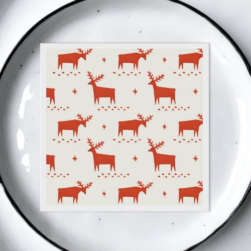 Christmas reindeer Red woodland animal pattern Napkins