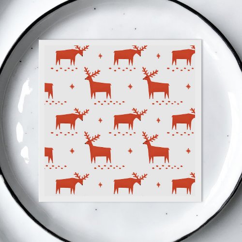 Christmas reindeer Red woodland animal pattern Napkins