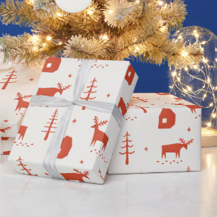 Christmas reindeer. Red woodland animal pattern Wrapping Paper