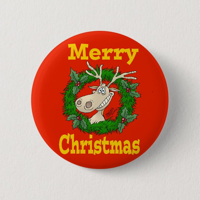 Christmas Reindeer reef. Pinback Button (Front)