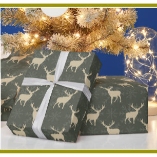 Christmas Reindeer Reign with Green and Gold  Wrapping Paper