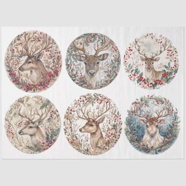 Christmas Reindeer Rounds Tissue Paper (Front)