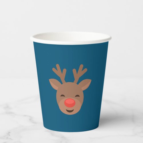 Christmas Reindeer Rudolf on Blue Paper Cups