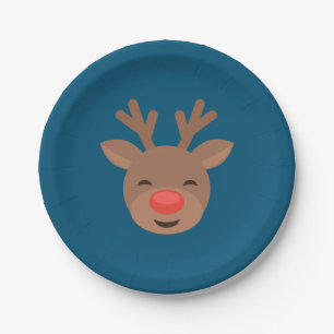 Christmas Reindeer Rudolf on Blue Paper Plates