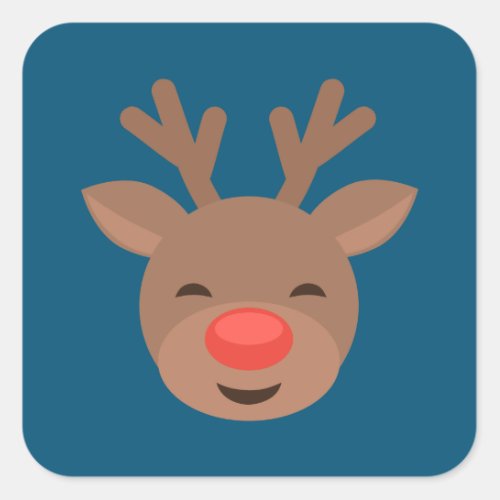 Christmas Reindeer Rudolf on Blue Square Sticker