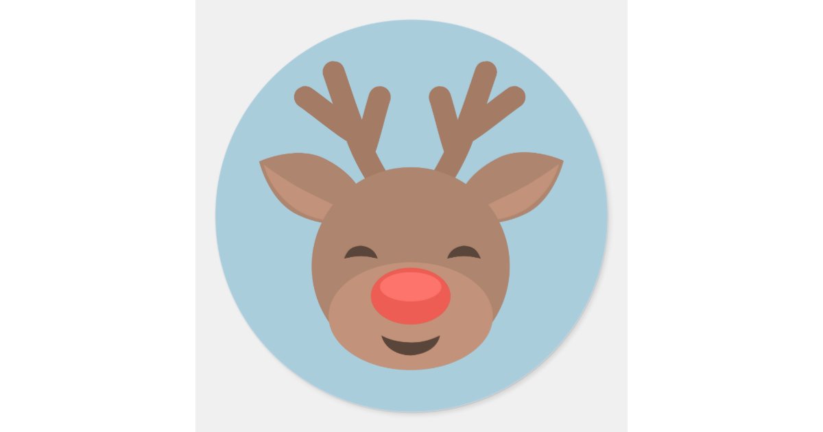 Rodolf Window Sticker Christmas Reindeer Rudolf on Light Blue Classic Round Sticker | Zazzle