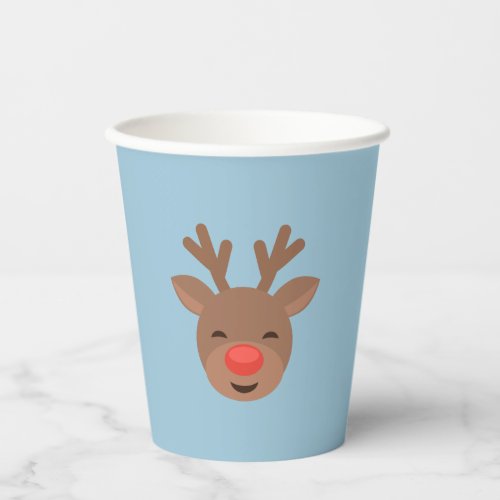 Christmas Reindeer Rudolf on Light Blue Paper Cups