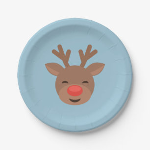 Christmas Reindeer Rudolf on Light Blue Paper Plates