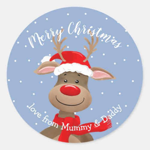 christmas reindeer santa child gift wrapping classic round sticker