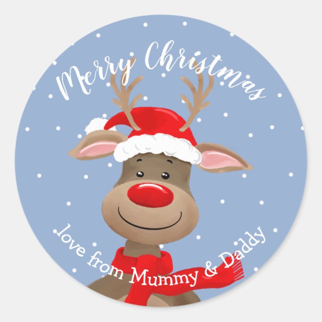christmas reindeer santa child gift wrapping classic round sticker (Front)