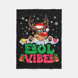 Christmas Reindeer Santa Esol Vibes Funny Teacher  Fleece Blanket