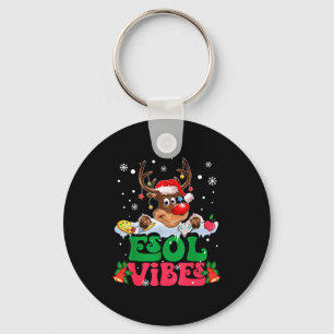 Christmas Reindeer Santa Esol Vibes Funny Teacher  Keychain