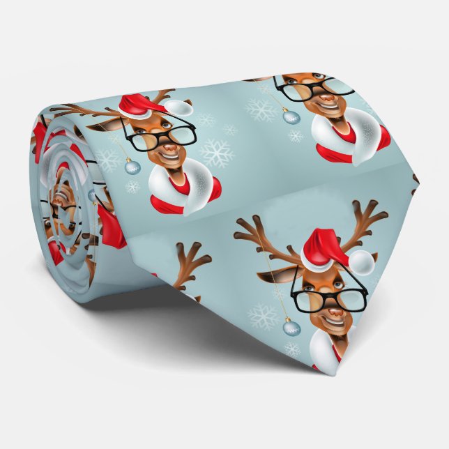 Christmas Reindeer Santa Fun Humor Neck Tie (Rolled)