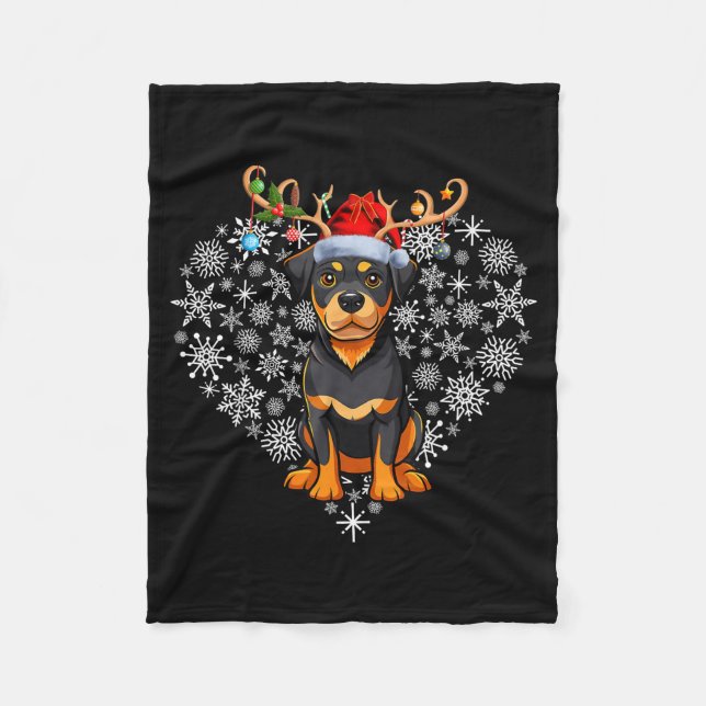Christmas Reindeer Santa Hat Rottweiler Lovers Xma Fleece Blanket (Front)