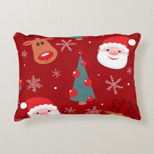 Christmas reindeer santa seamless red accent pillow