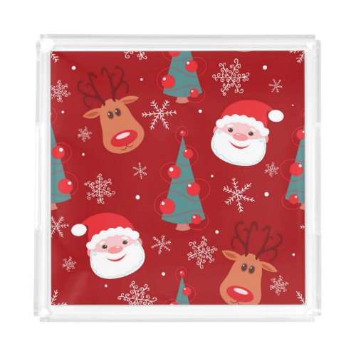 Christmas reindeer santa seamless red acrylic tray