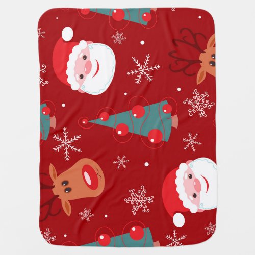 Christmas reindeer santa seamless red baby blanket