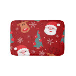 Christmas reindeer, santa, seamless red bath mat