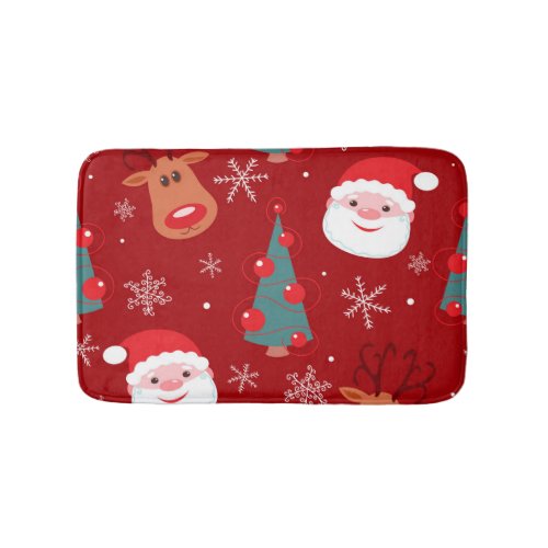 Christmas reindeer santa seamless red bath mat