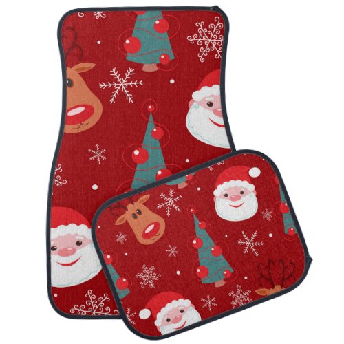Christmas reindeer santa seamless red car floor mat