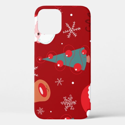 Christmas reindeer santa seamless red iPhone 12 case
