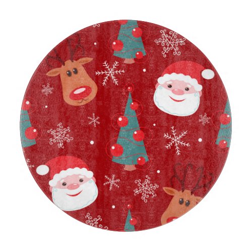 Christmas reindeer santa seamless red cutting board