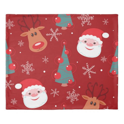 Christmas reindeer santa seamless red duvet cover