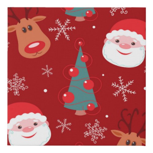 Christmas reindeer santa seamless red faux canvas print