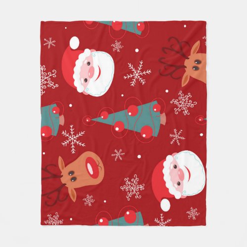 Christmas reindeer santa seamless red fleece blanket