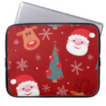 Christmas reindeer, santa, seamless red laptop sleeve