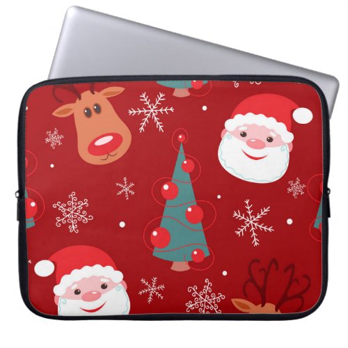 Christmas reindeer santa seamless red laptop sleeve