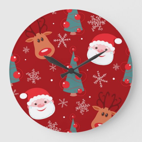 Christmas reindeer santa seamless red large clock