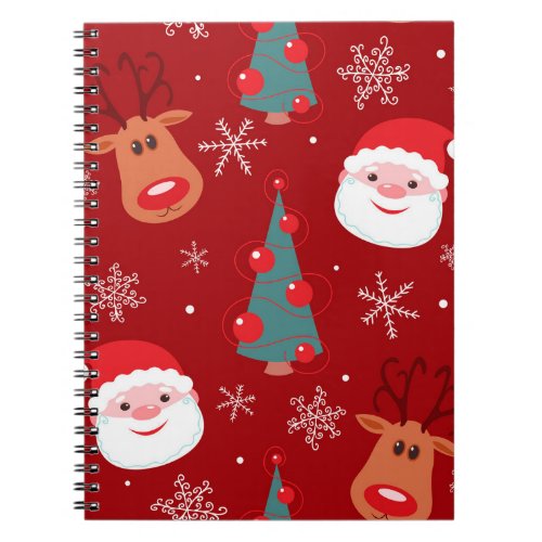 Christmas reindeer santa seamless red notebook