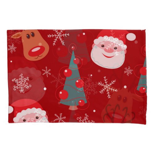 Christmas reindeer santa seamless red pillow case
