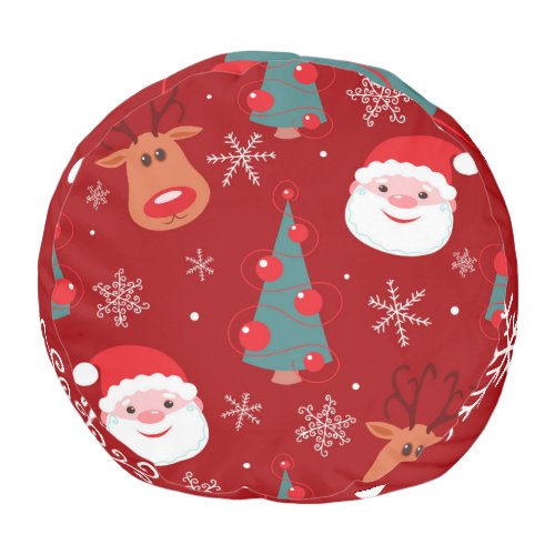 Christmas reindeer santa seamless red pouf